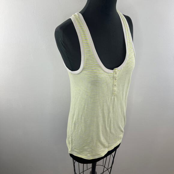 J Crew Woman Gray Yellow Striped Henley Half Button Tank Shirt Top Size S Small - Picture 5 of 9